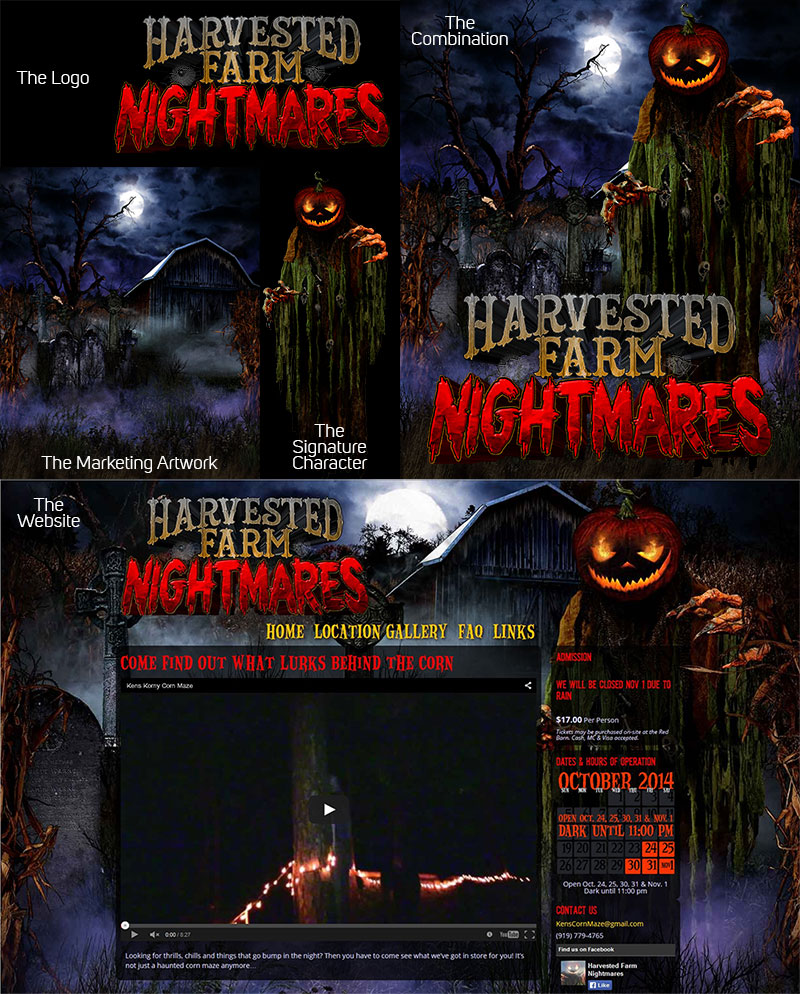 Harvested Farm Nightmares Logo, Signature Character & Marketing Artwork